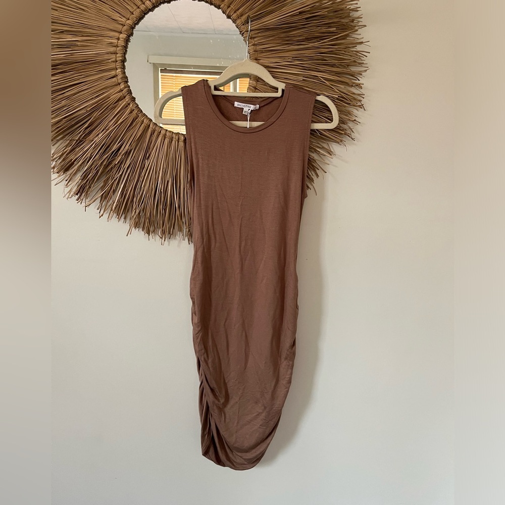 Brown Sleeveless Ruched Mini Dress